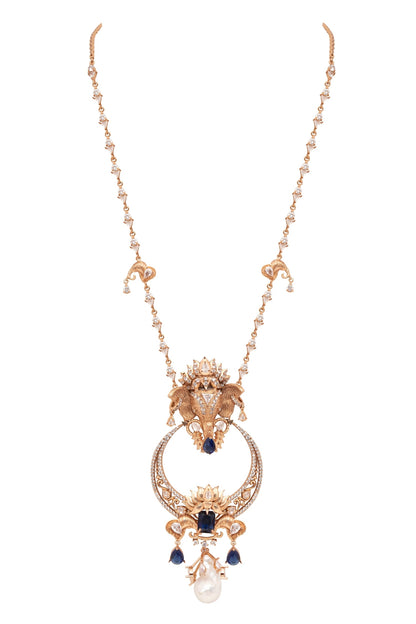 Elephant Motif Long Pendant Necklace 