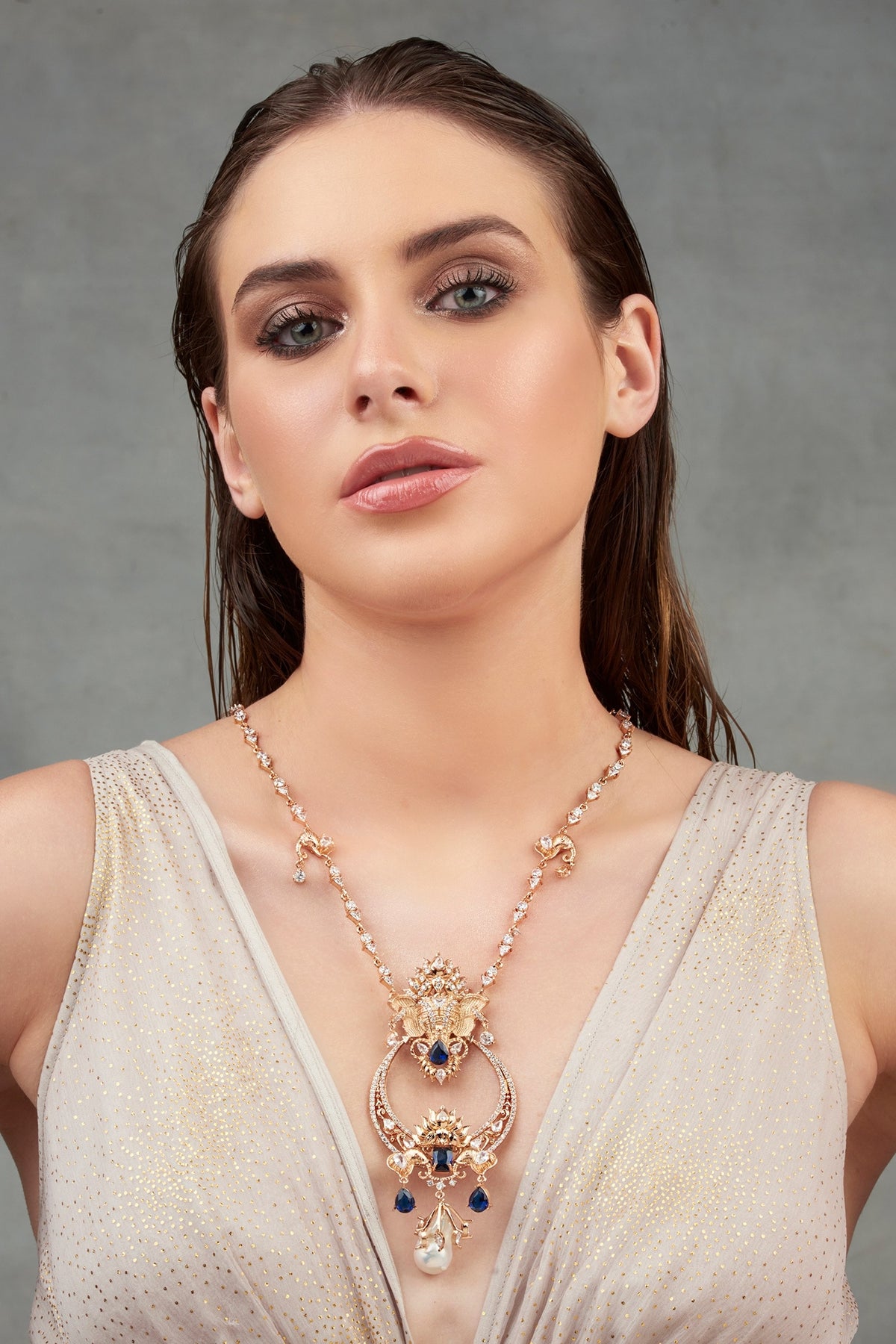 Elephant Motif Long Pendant Necklace 