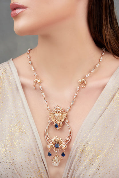 Elephant Motif Long Pendant Necklace 