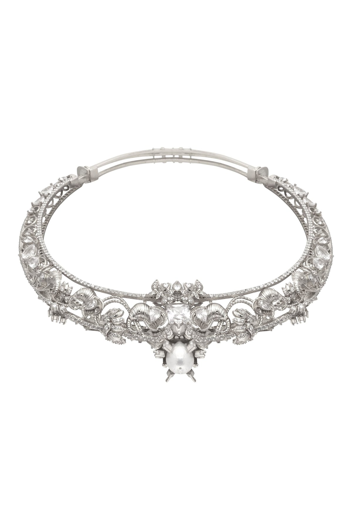 Elephant Motif Silver Choker Necklace 