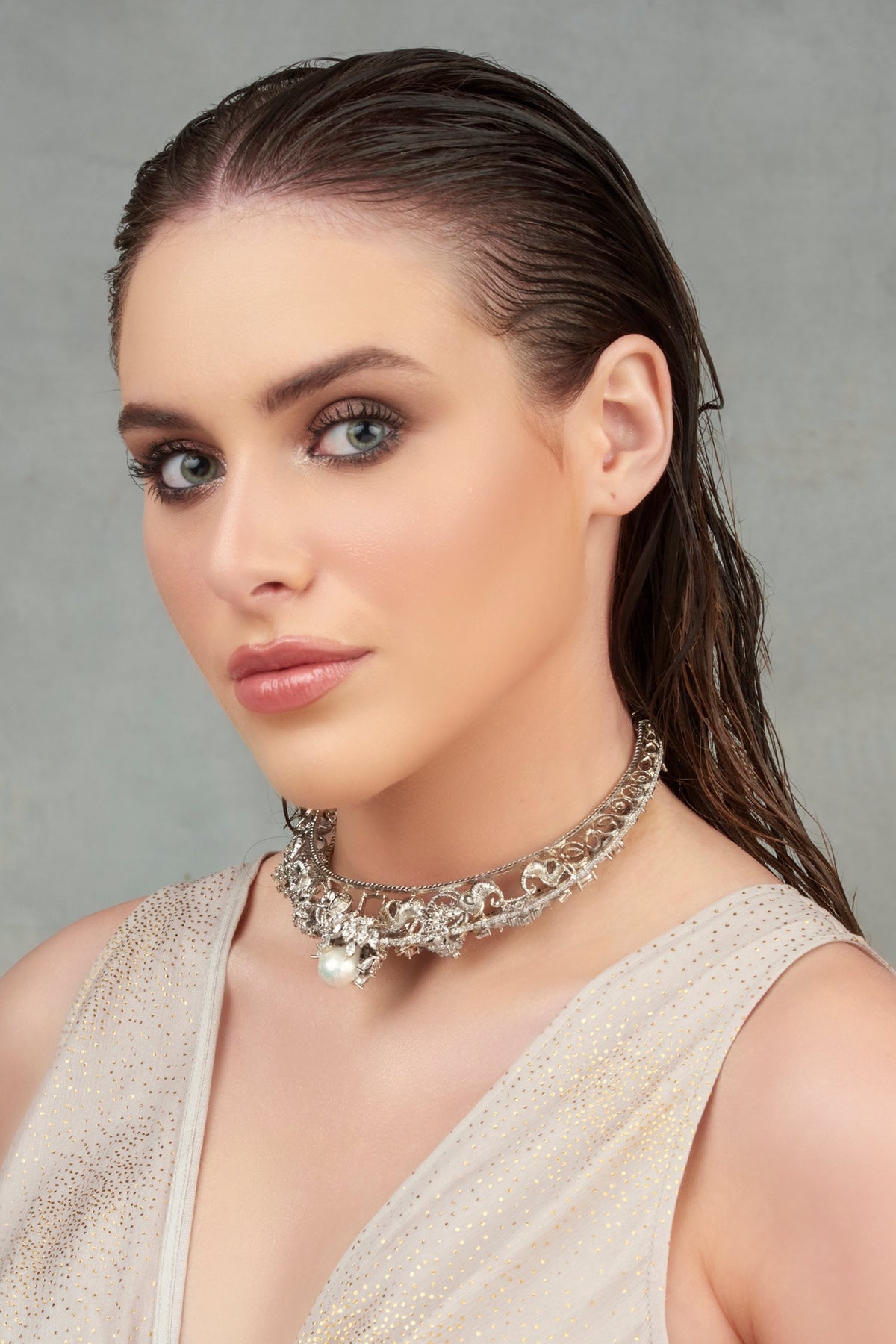 Elephant Motif Silver Choker Necklace 