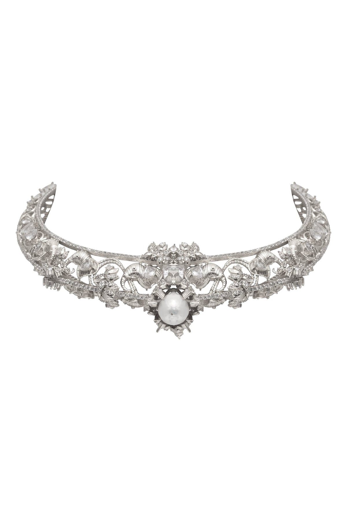Elephant Motif Silver Choker Necklace 