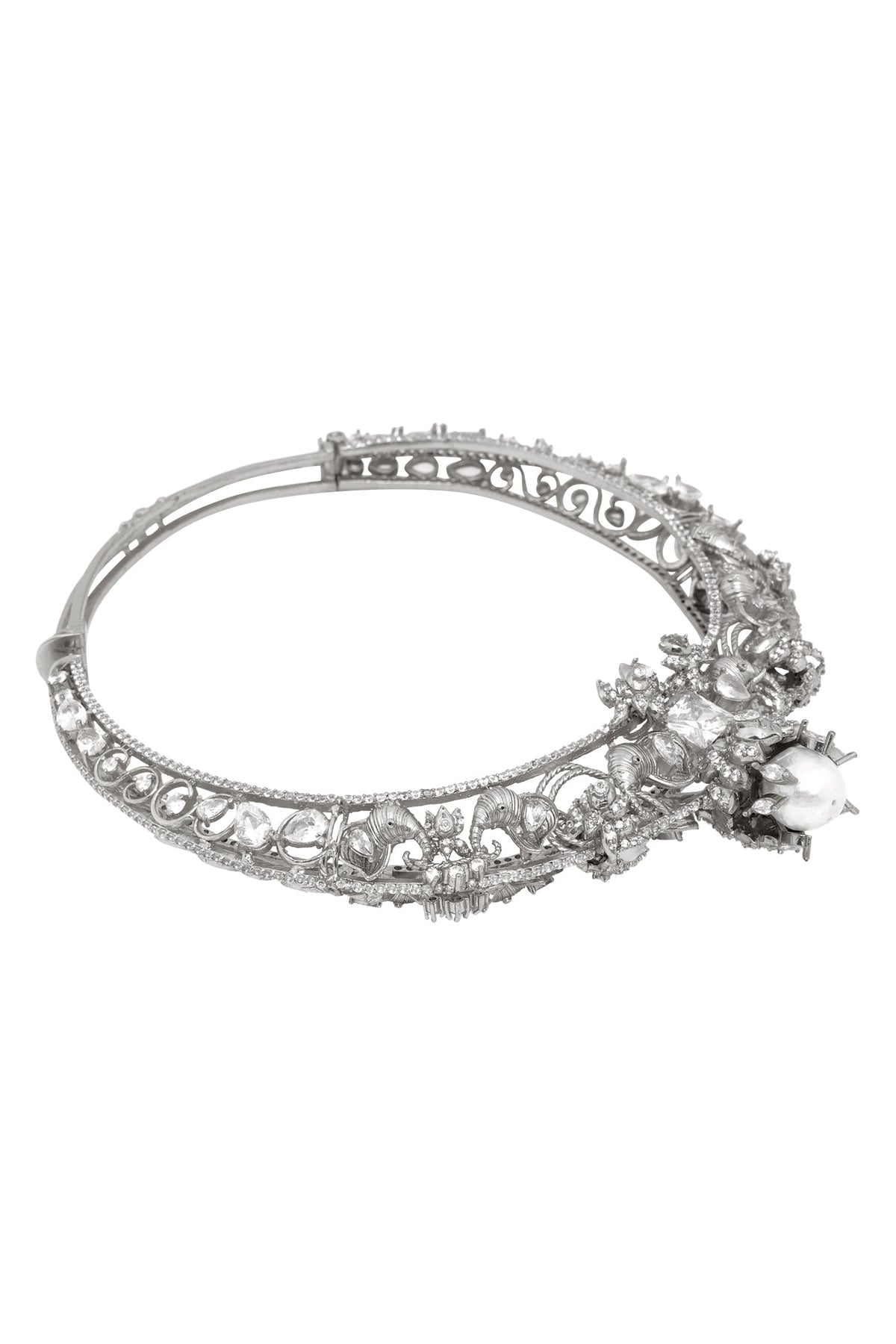 Elephant Motif Silver Choker Necklace 