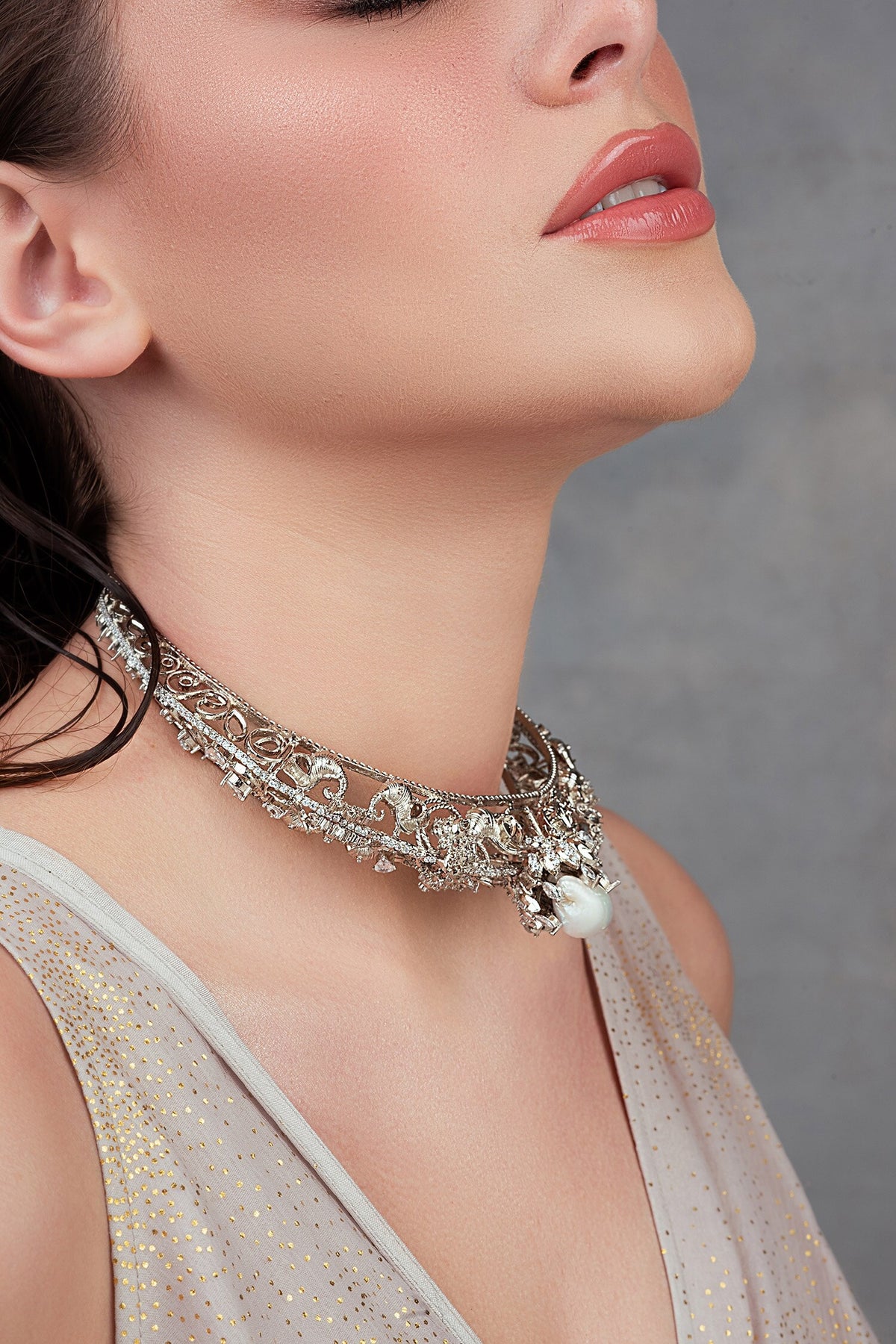 Elephant Motif Silver Choker Necklace 