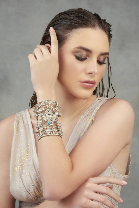 Aquamarine Crystal Cutwork Handcuff 