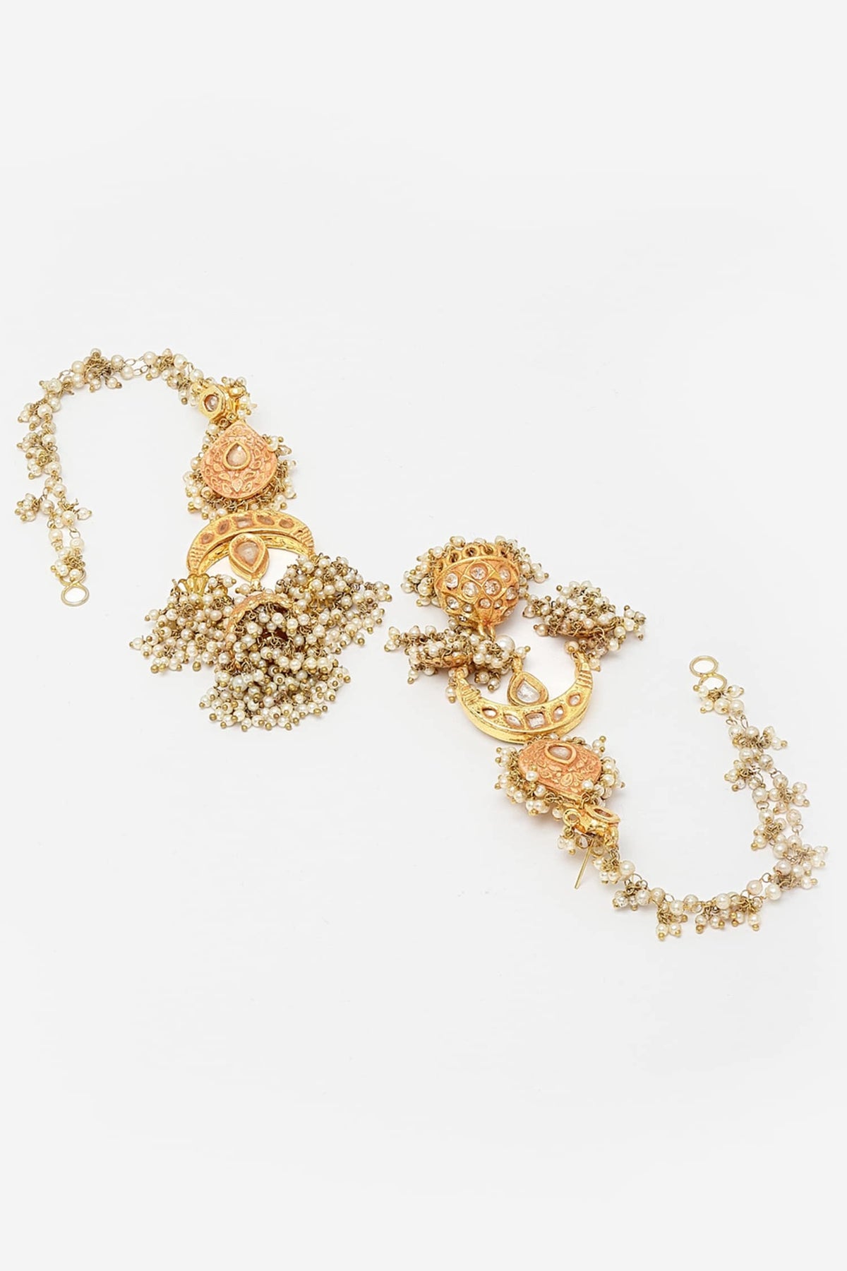 Gold Plated Meenakari Jhumkis with Pearl Drops 