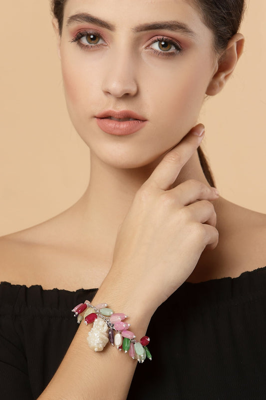Ganesha Charm Bracelet with Multicolor Beads 