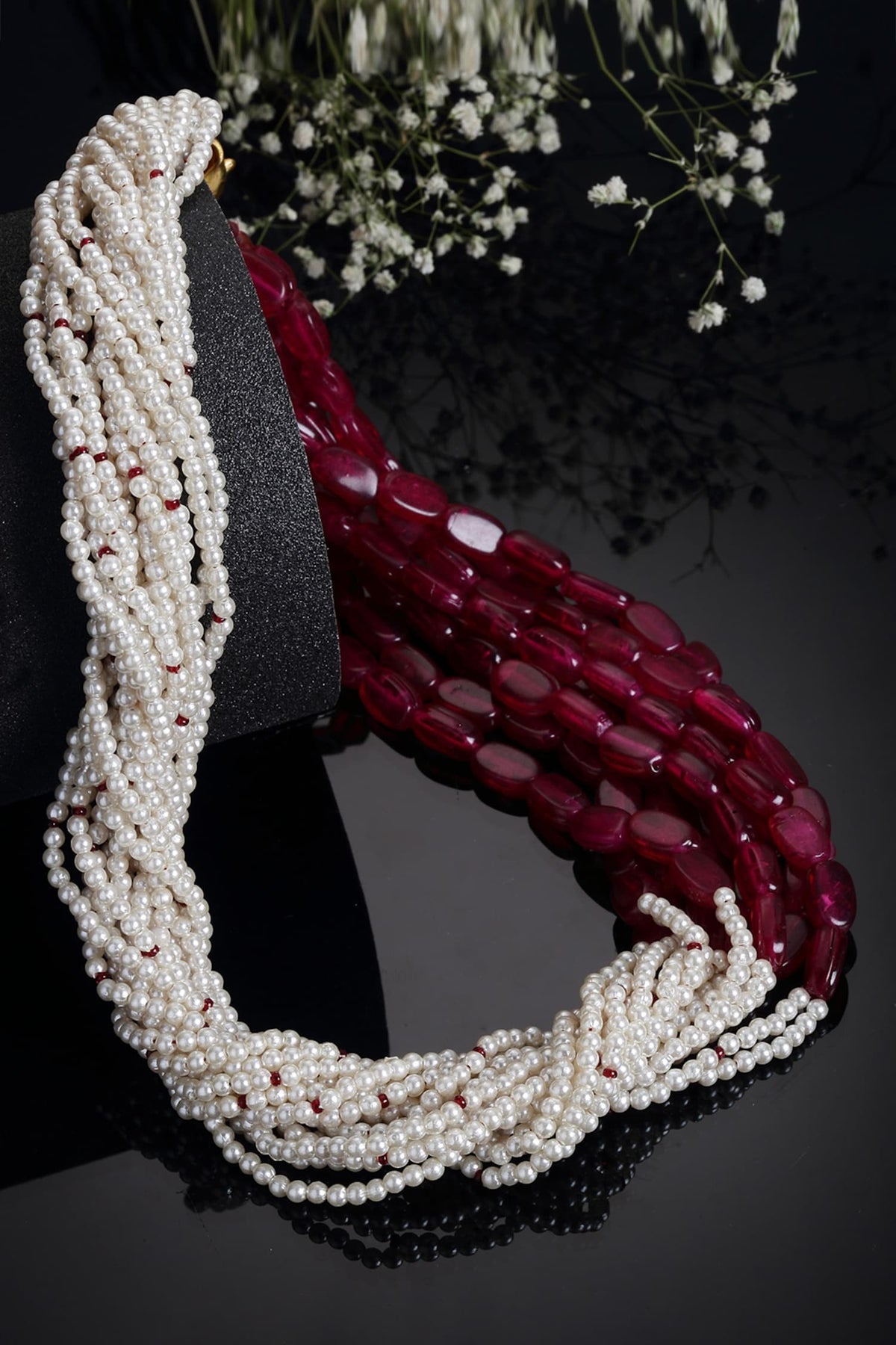 Gold Plated Multi Layered Pearl Necklace 