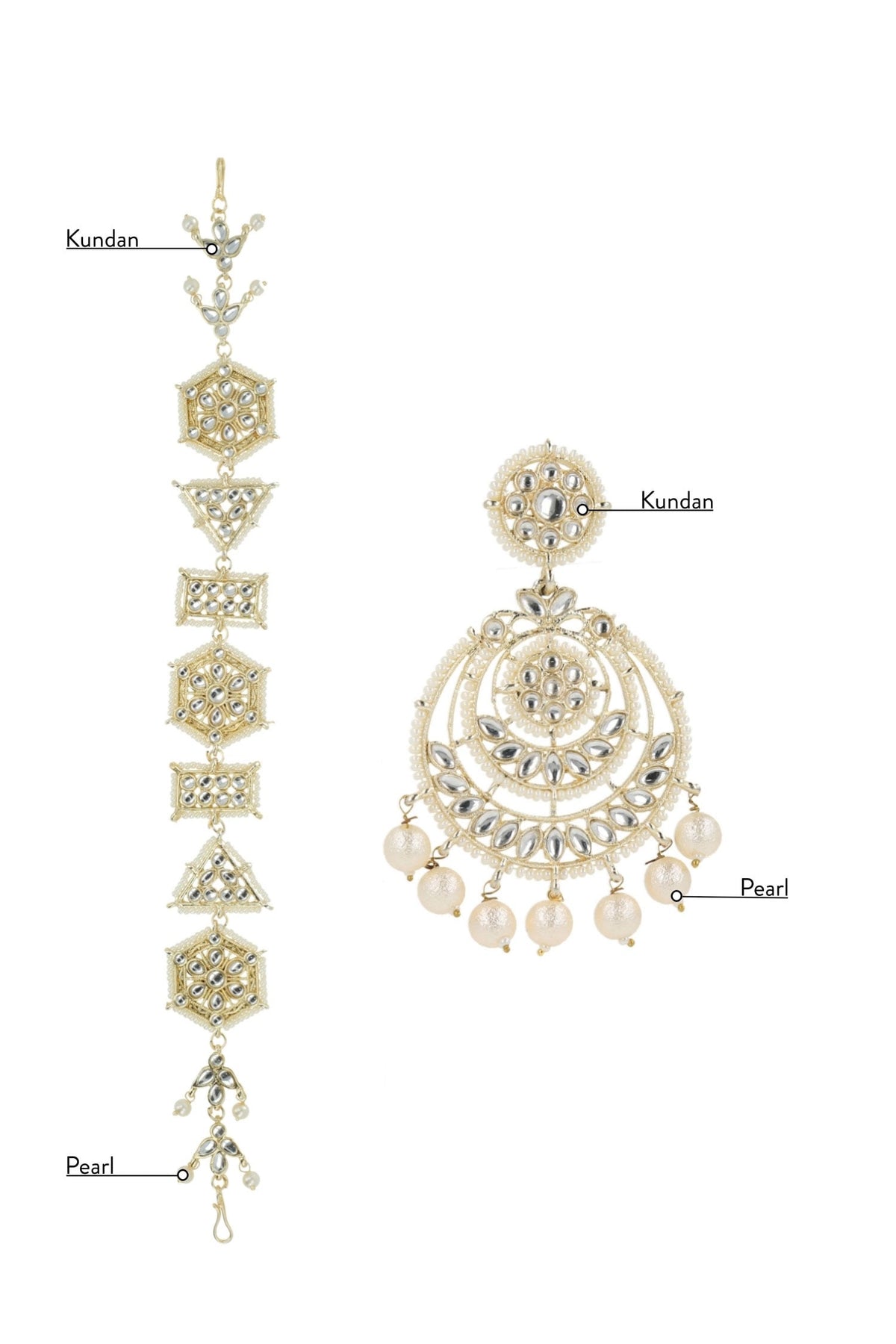 Gold & White Kundan Chandbalis Set 