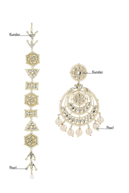 Gold & White Kundan Chandbalis Set 