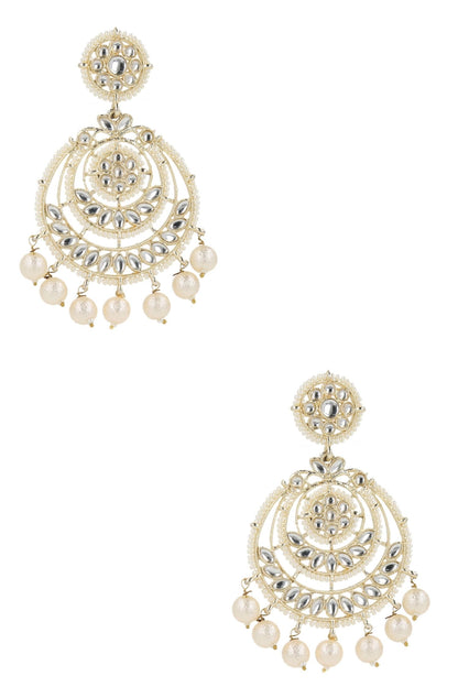 Gold & White Kundan Chandbalis Set 