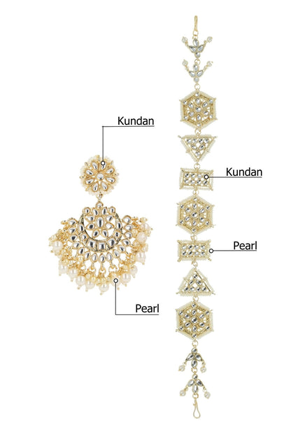 Gold & White Kundan Mathapatti Set 
