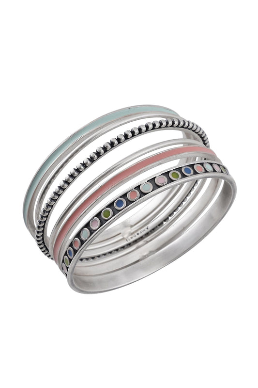 Geometric Enamelled Bangles Set of 6 