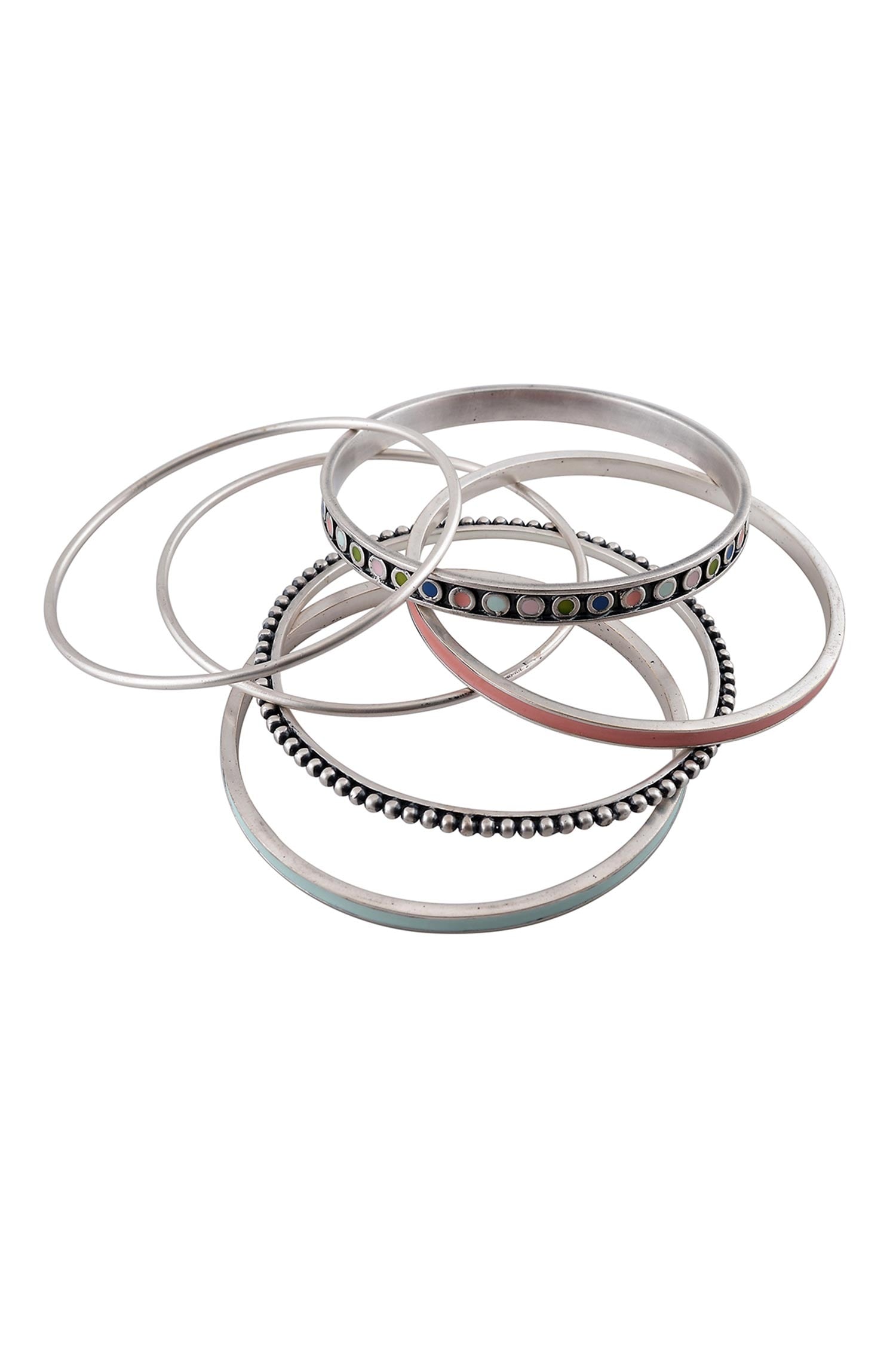 Geometric Enamelled Bangles Set of 6 