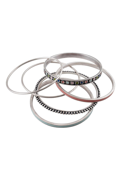 Geometric Enamelled Bangles Set of 6 