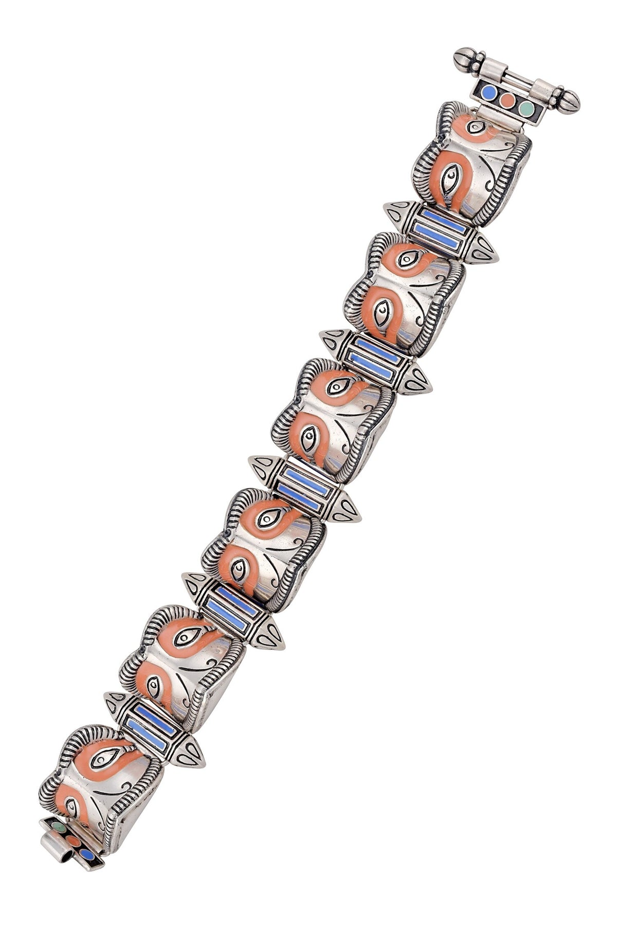 Oxidised Silver Enamel Makra Bracelet 