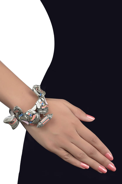 Oxidized Silver Elephant Hand Cuff 