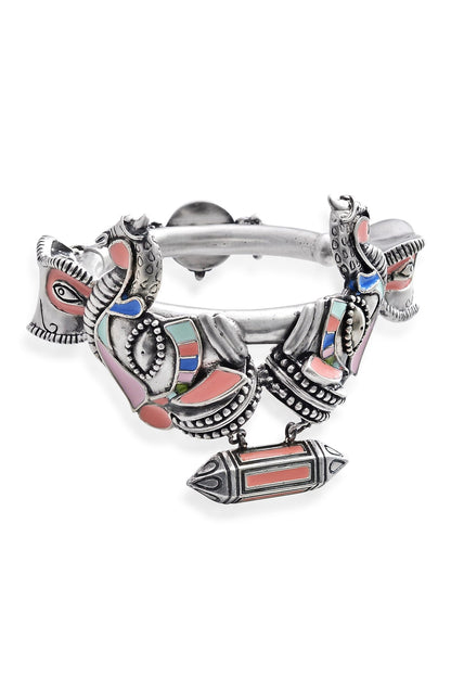 Oxidized Silver Elephant Hand Cuff 