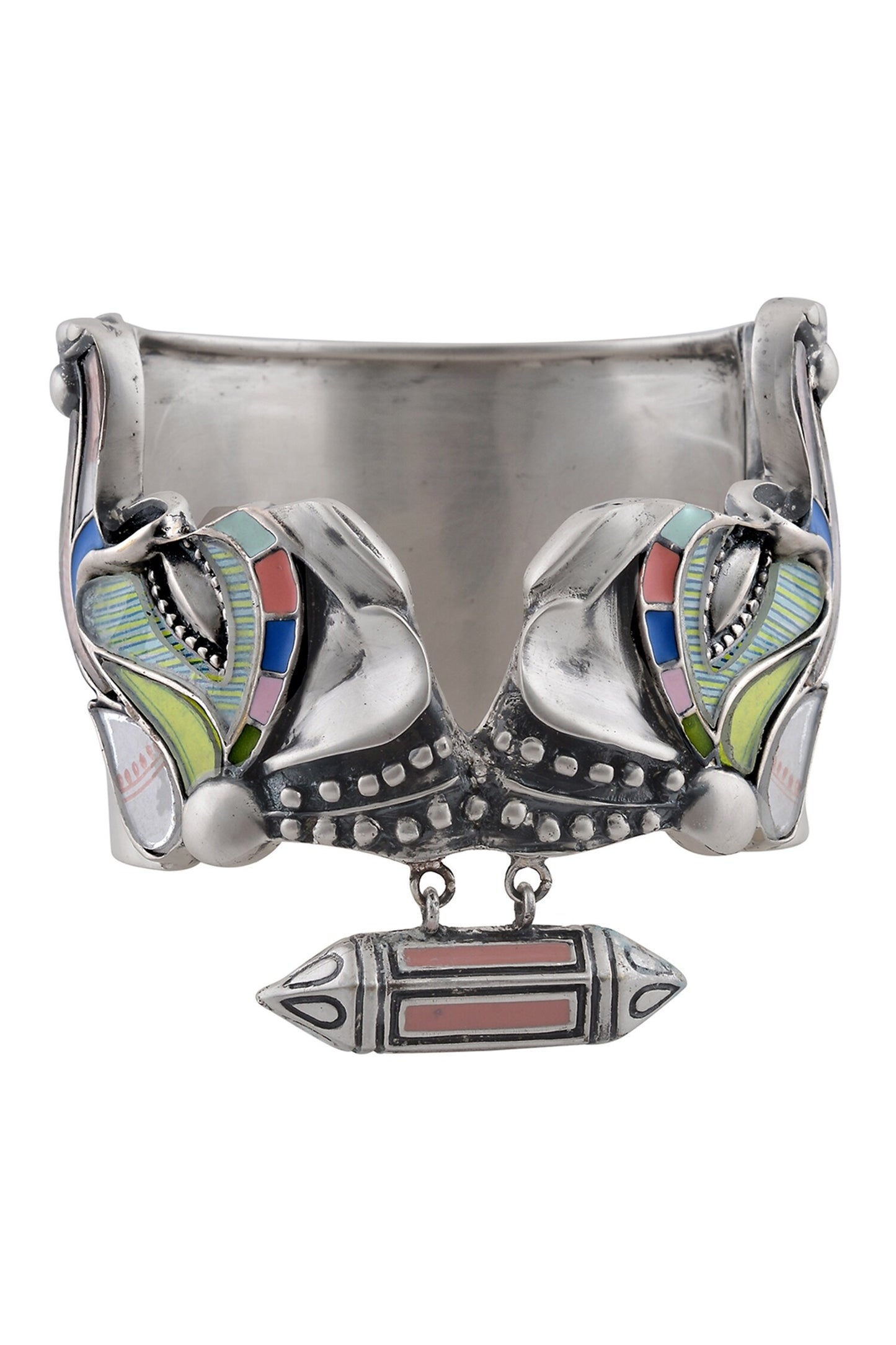 Oxidized Silver Enamel Cuff Bracelet 