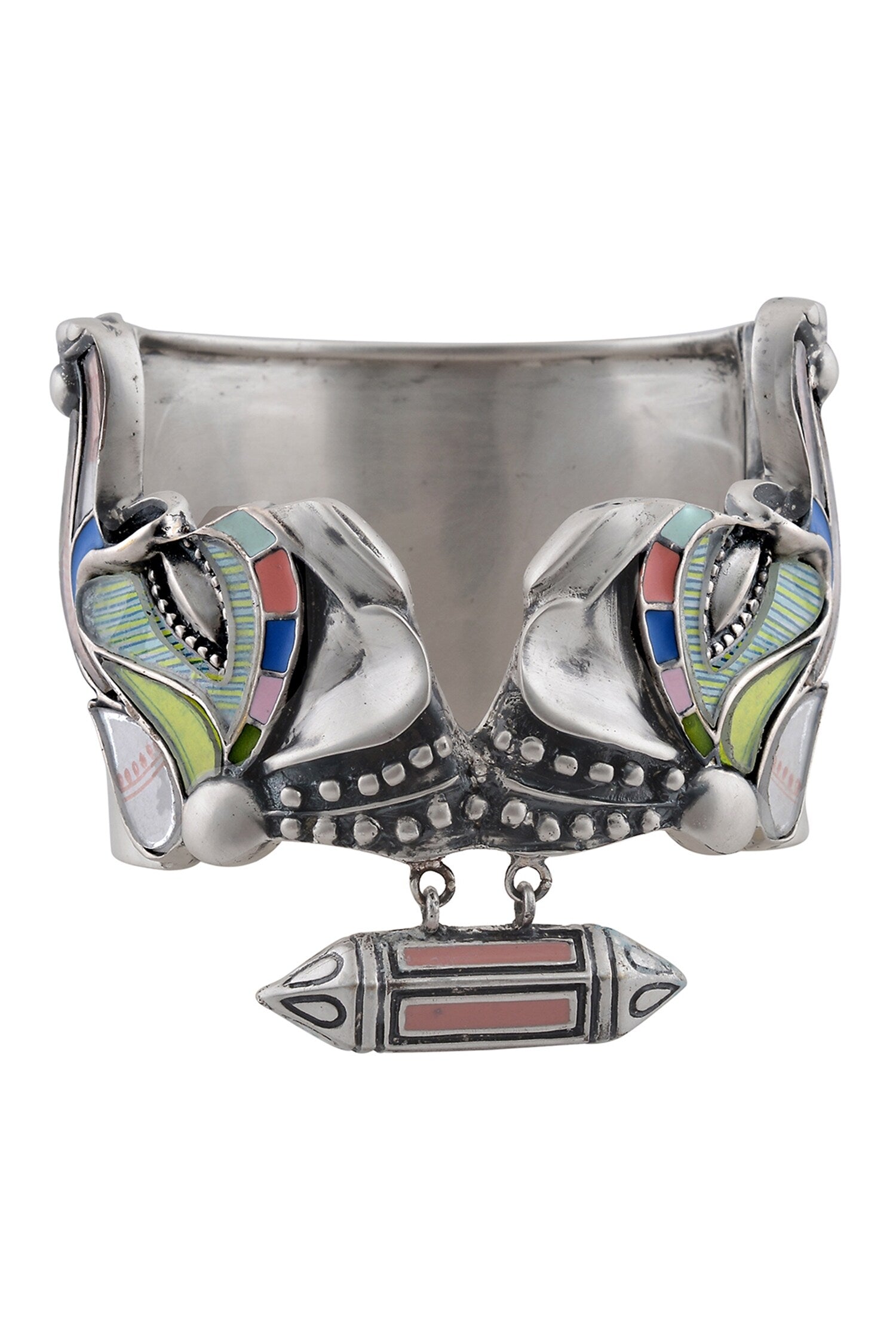 Oxidized Silver Enamel Cuff Bracelet 