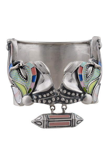 Oxidized Silver Enamel Cuff Bracelet 