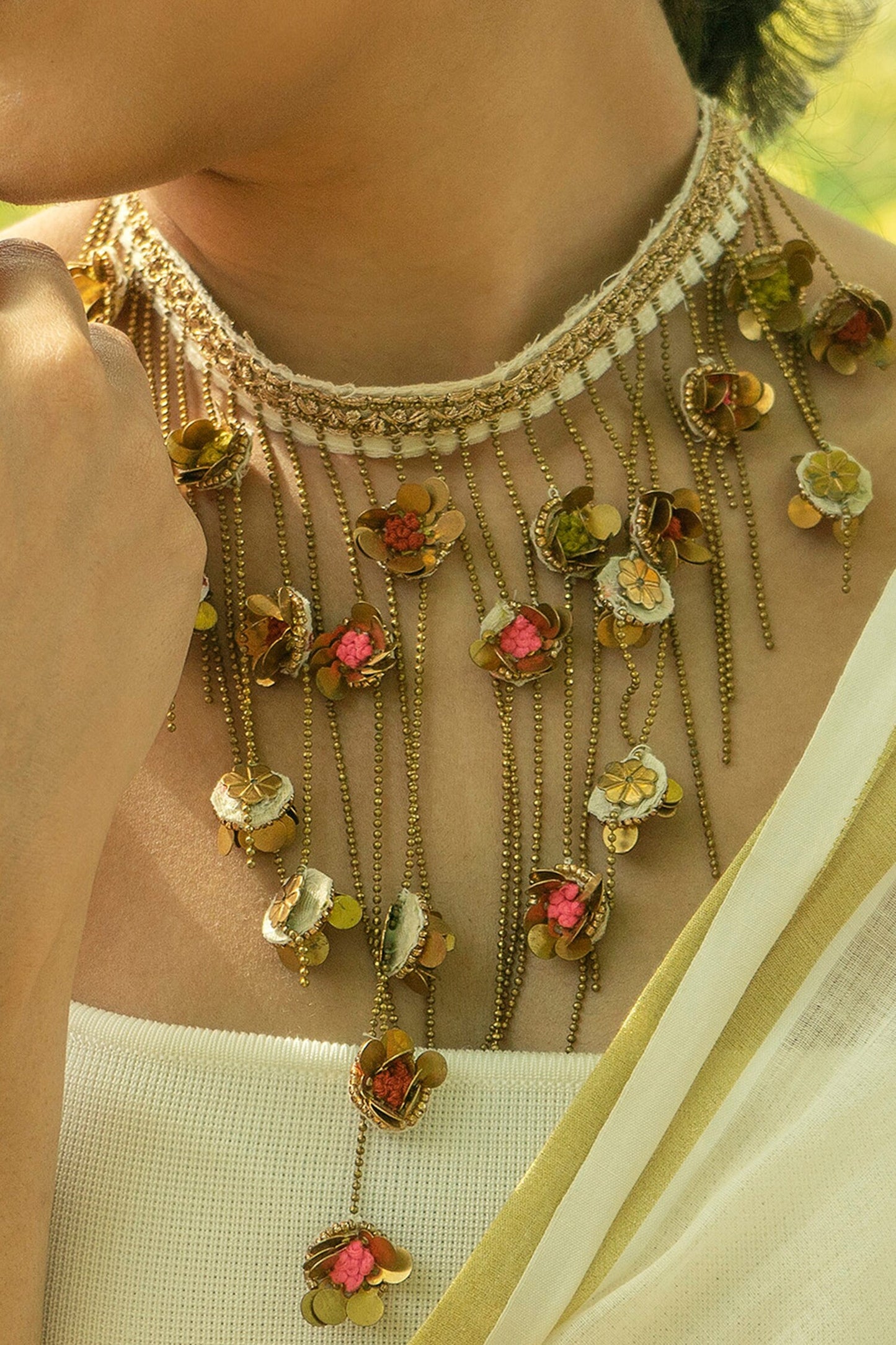 Handcrafted Flower Drop Choker 