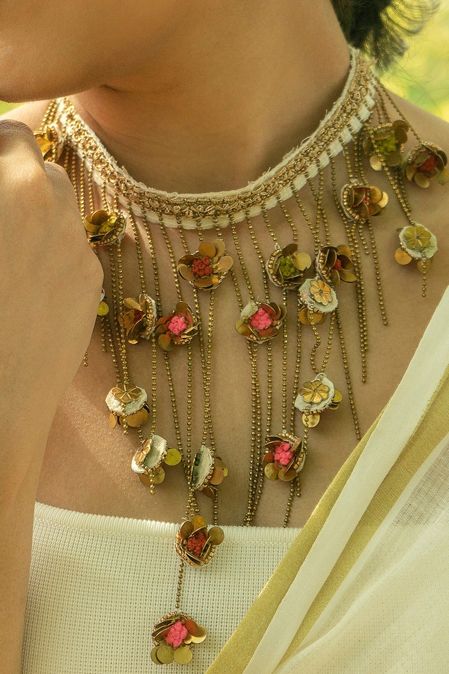 Handcrafted Flower Drop Choker 
