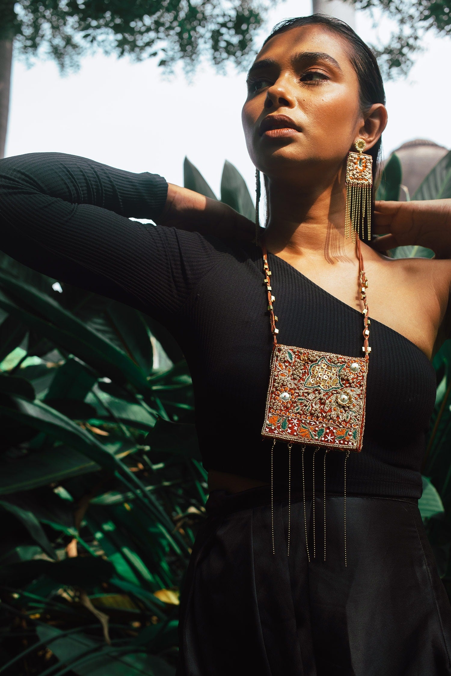 Embroidered Long Pendant Necklace 