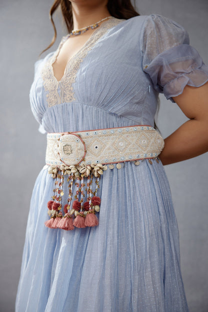 Embroidered Sea Blue Kamarbandh 