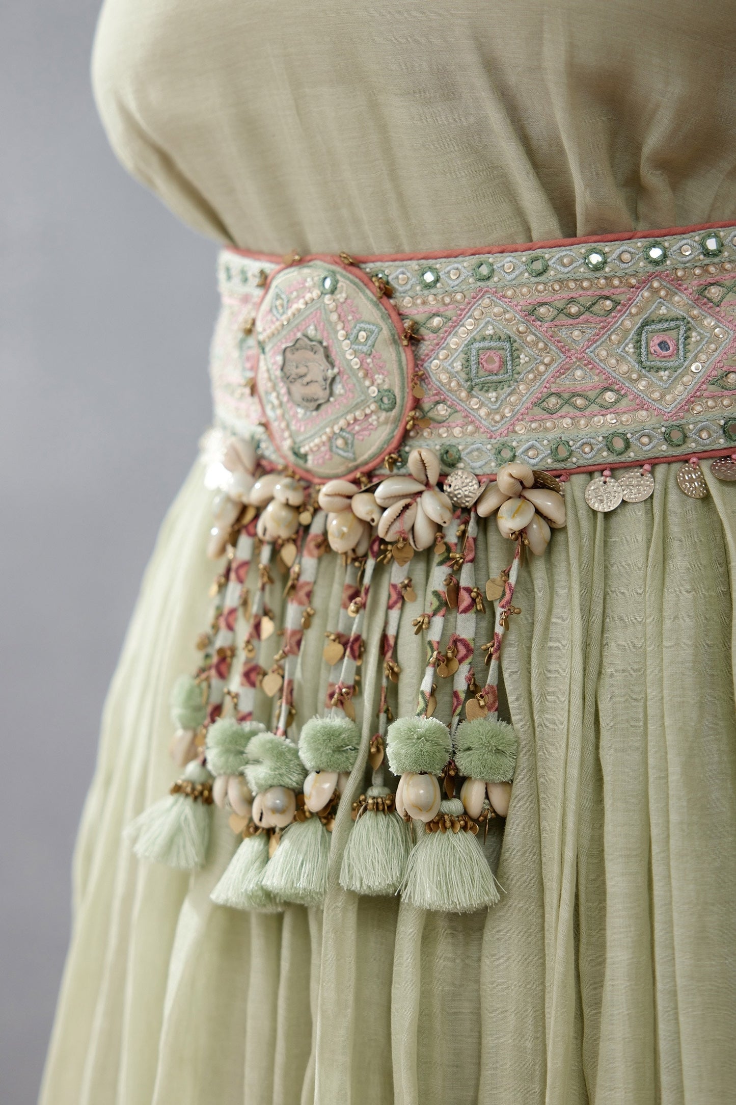 Embroidered Sage Green Kamarbandh 