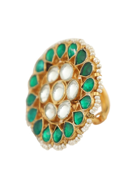 Floral Jadtar Stone Studded Ring 