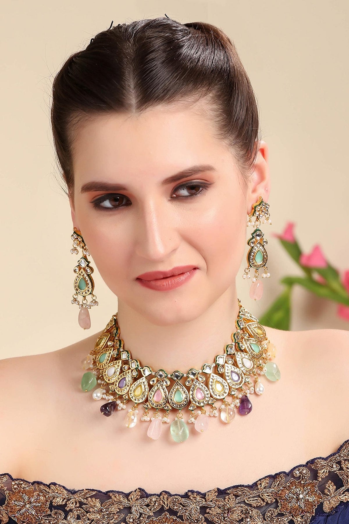 Stone Drop Choker Set 
