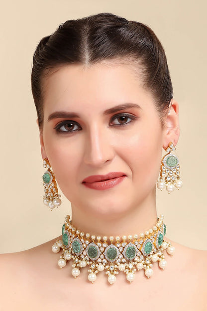 Floral Carved Stone Choker Set 