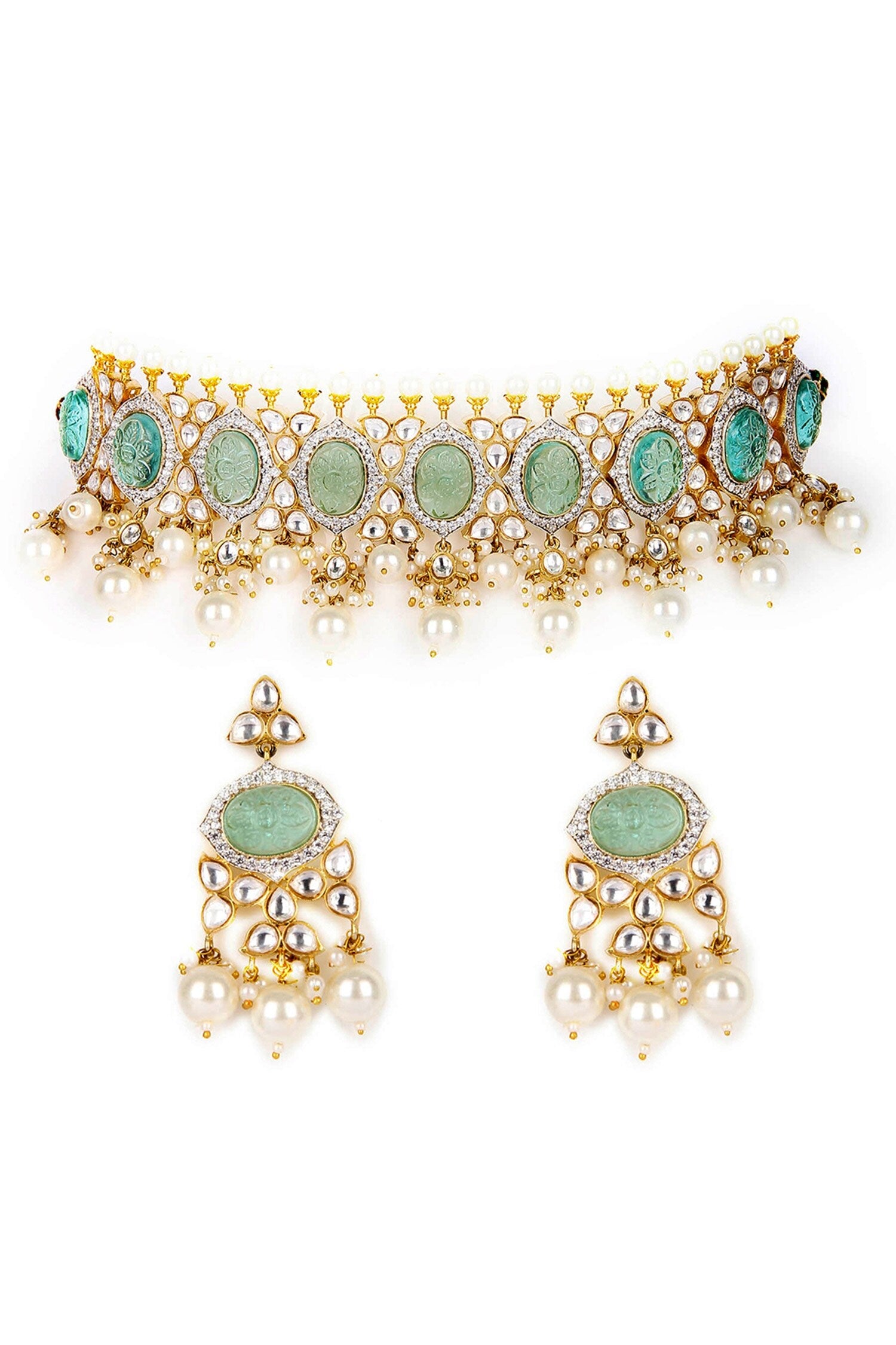 Floral Carved Stone Choker Set 