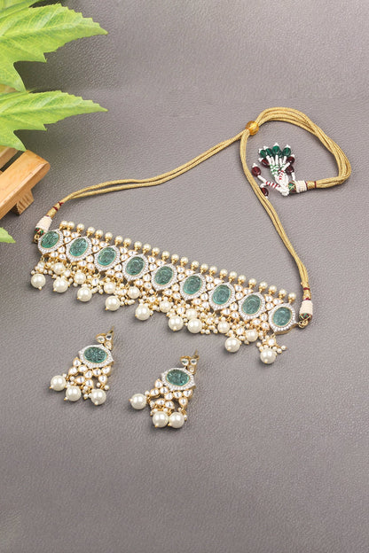 Floral Carved Stone Choker Set 