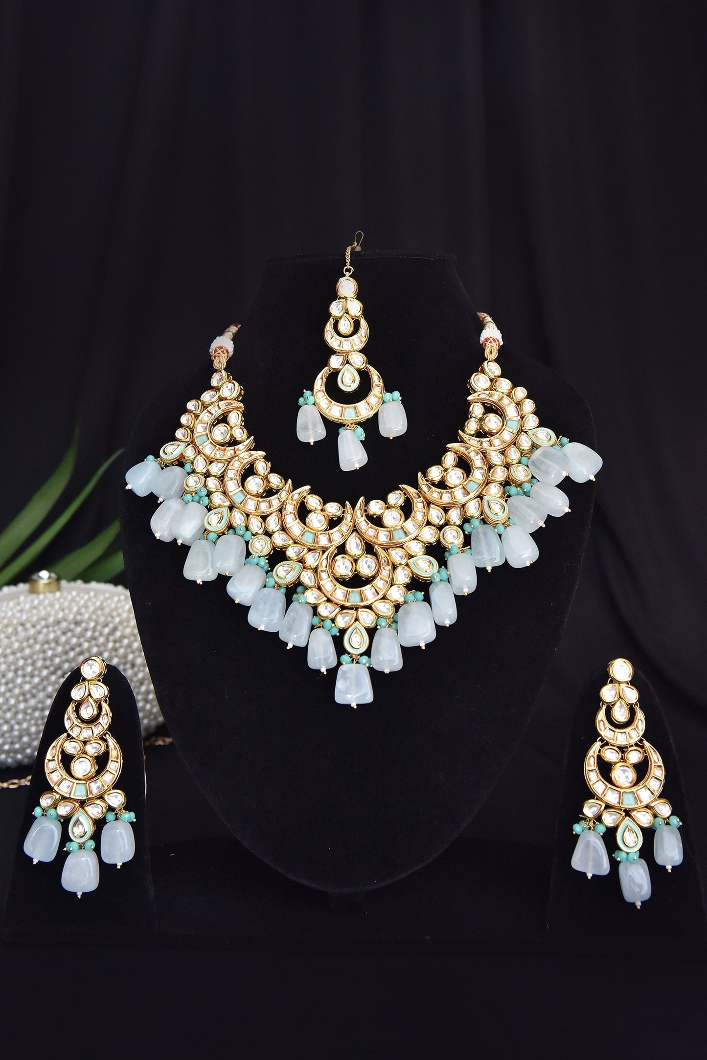 Crescent Kundan Necklace Set 