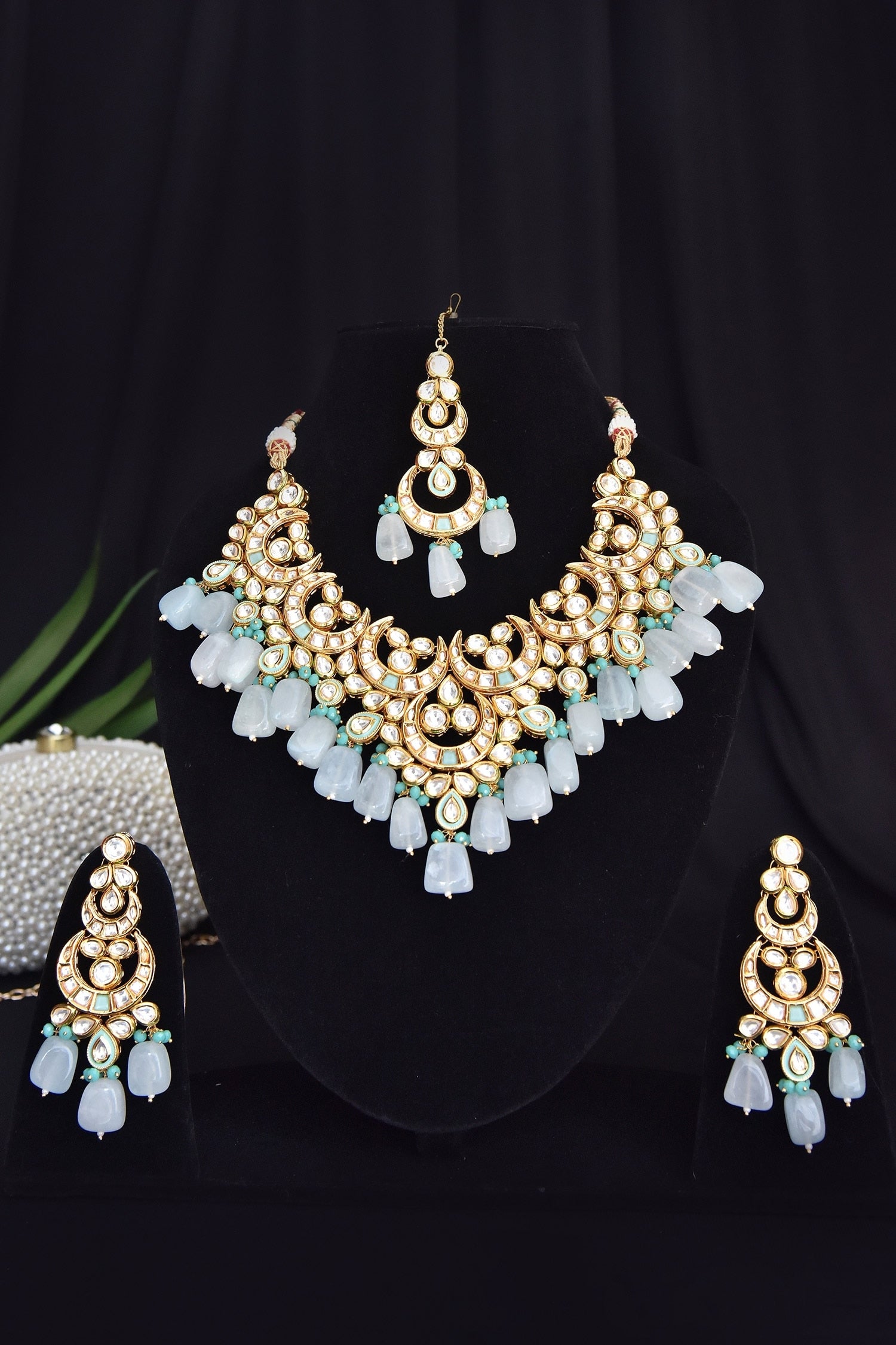 Crescent Kundan Necklace Set 