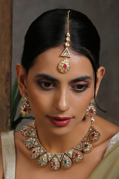 Teardrop Kundan Necklace Set 