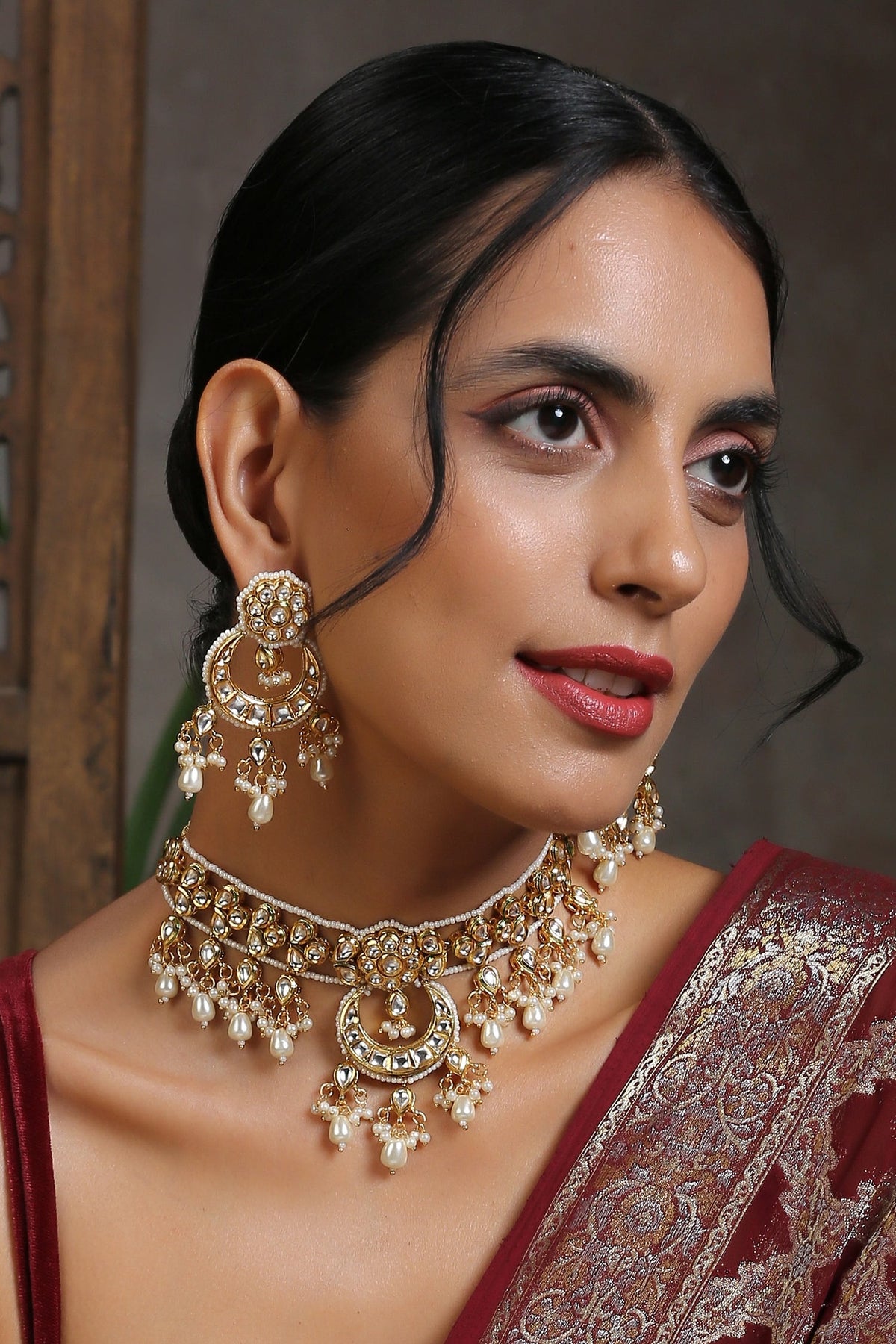 Crescent Kundan Necklace Set 