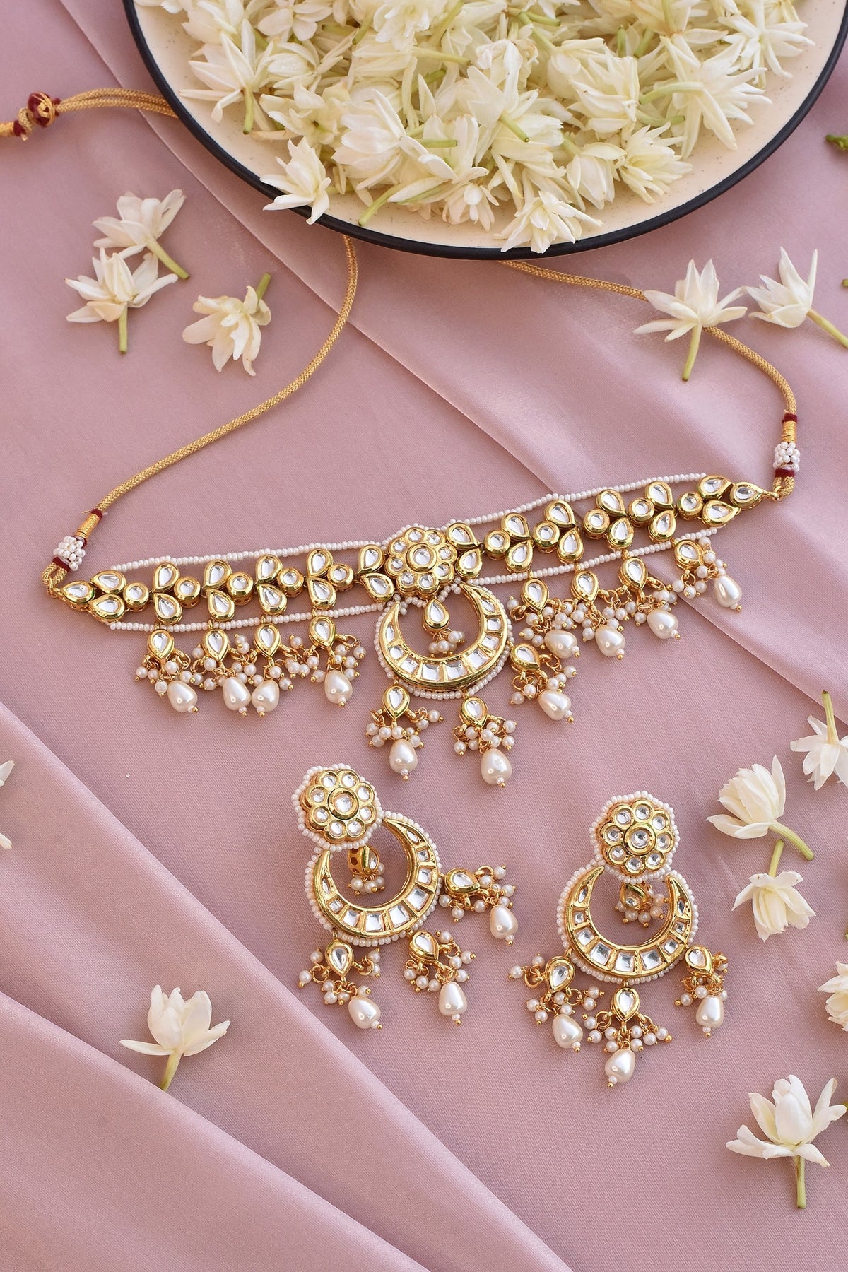 Crescent Kundan Necklace Set 