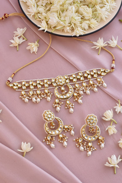 Crescent Kundan Necklace Set 