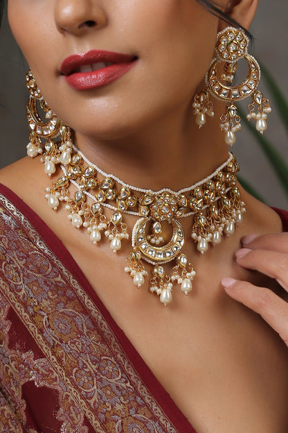 Crescent Kundan Necklace Set 