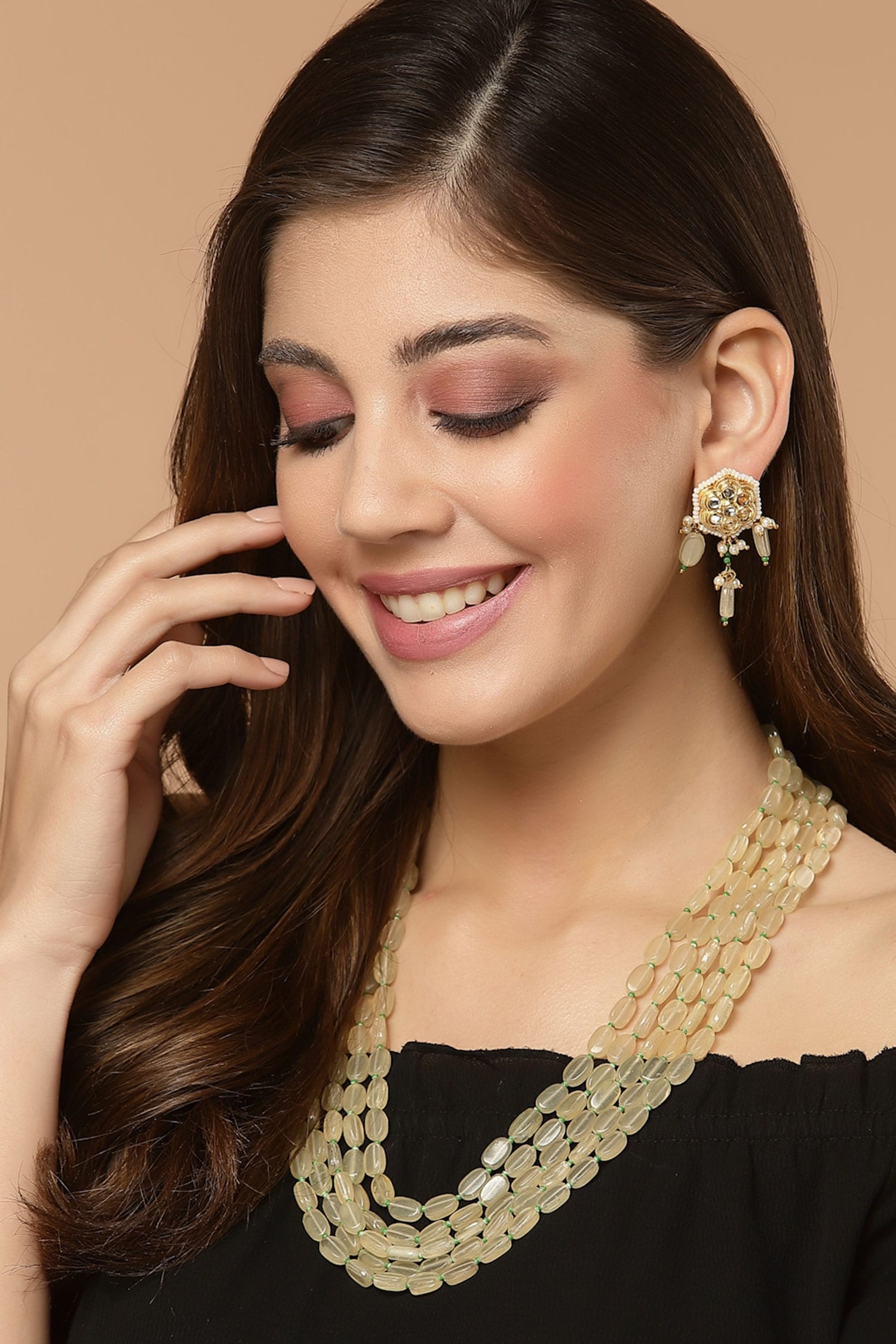 Gold Multi Stone Layered Necklace Set 