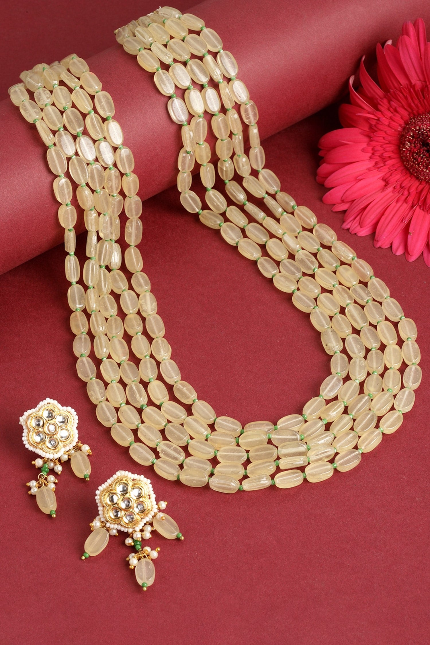 Gold Multi Stone Layered Necklace Set 
