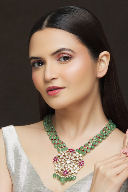 Ruby Embellished Pendant Layered Necklace 