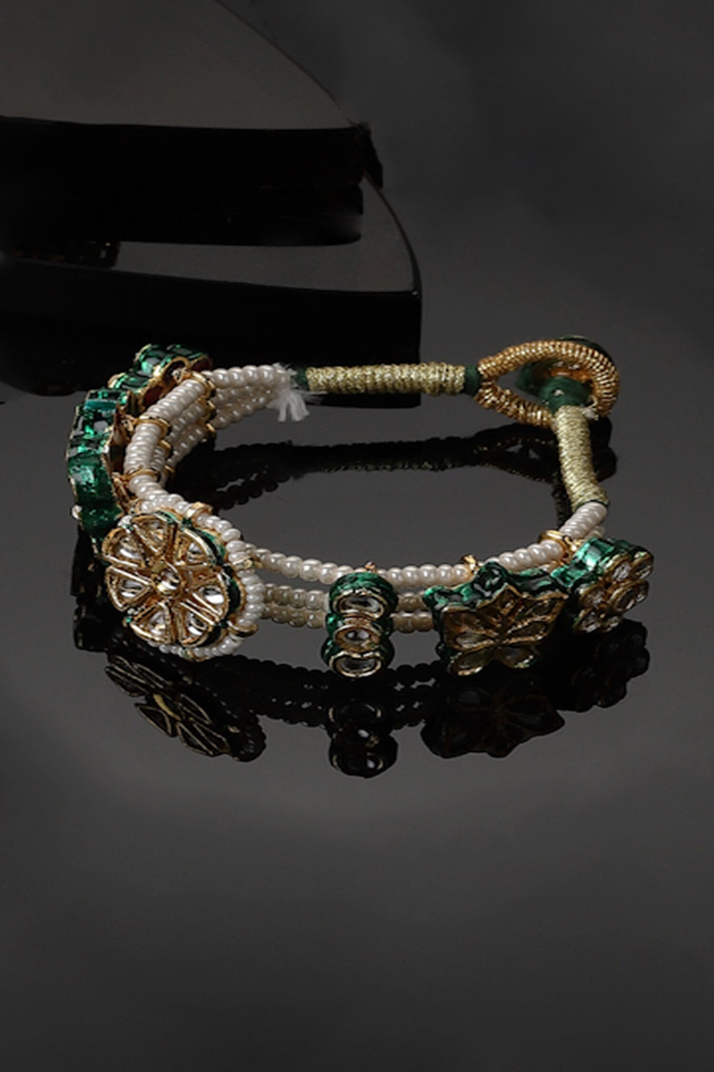 Kundan & Faux Emerald Embellished Bracelet 