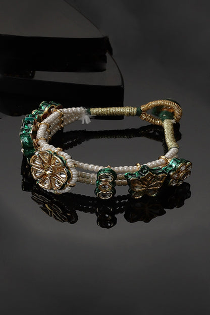 Kundan & Faux Emerald Embellished Bracelet 