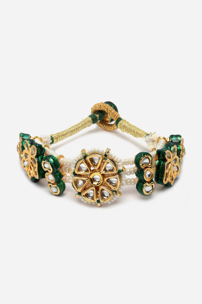 Kundan & Faux Emerald Embellished Bracelet 