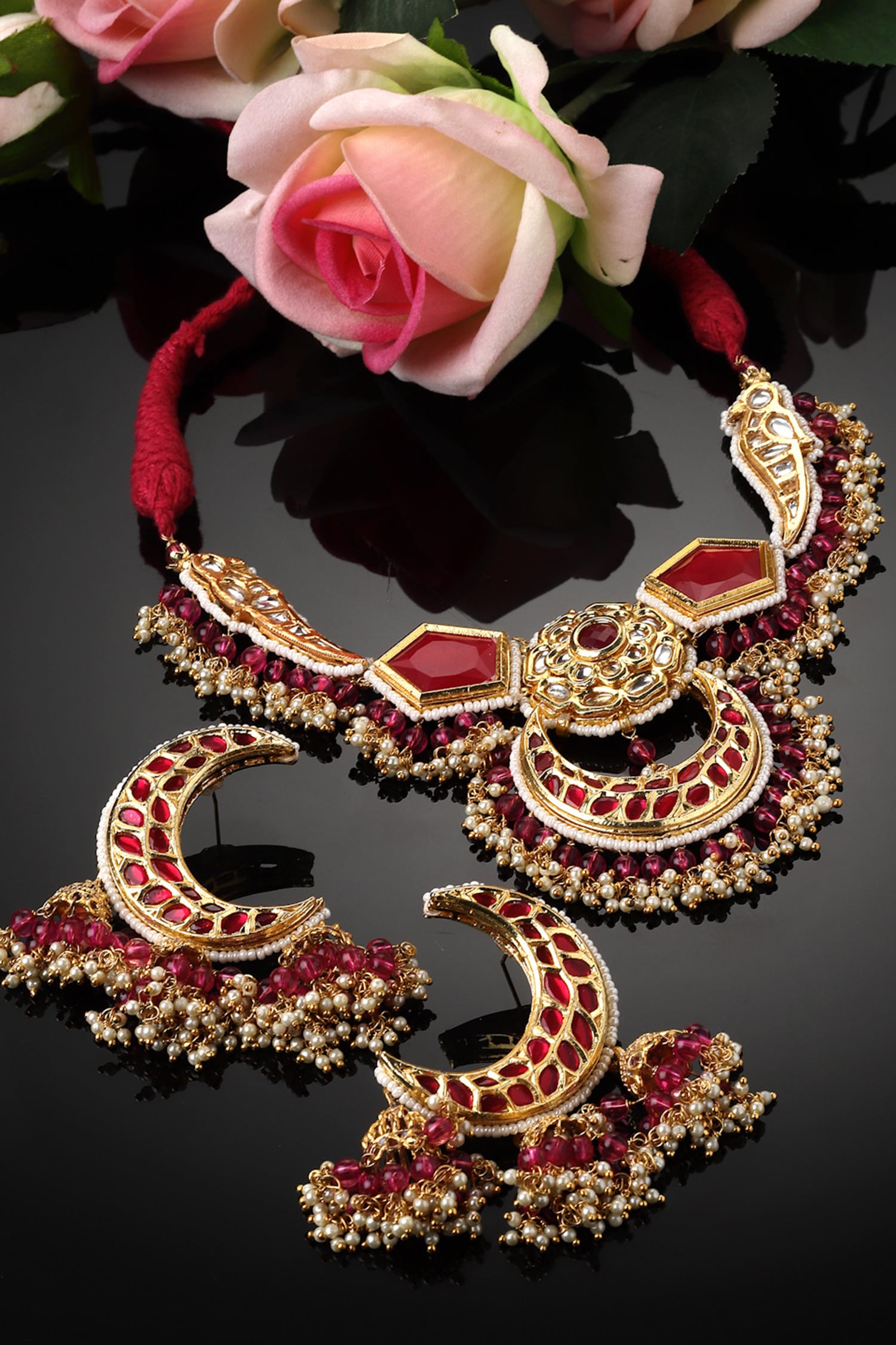 Kundan & Natural Stones Embellished Necklace Set 