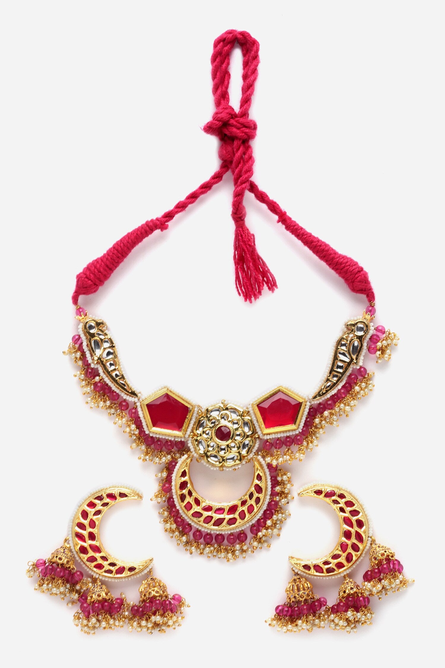 Kundan & Natural Stones Embellished Necklace Set 